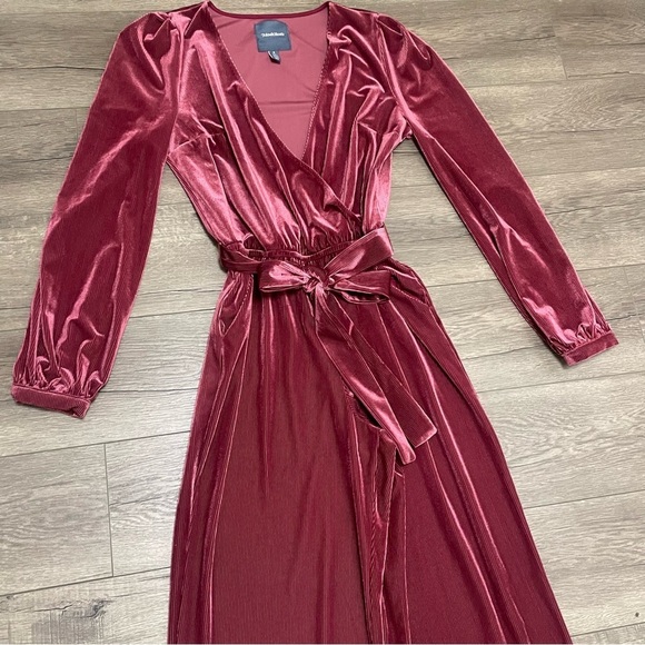Modcloth Jumpsuit Wide Leg Velvet Ribbed Long Sleeve Burgundy Sz Small - Picture 2 of 7